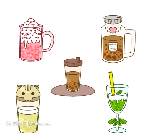 可爱卡通风格珍珠奶茶
