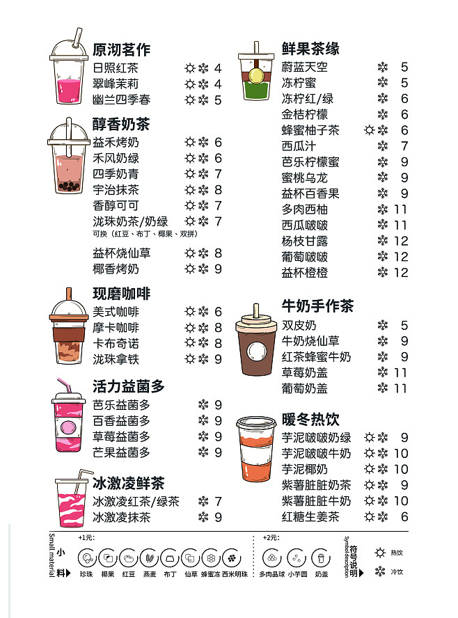奶茶价目表菜单价格单
